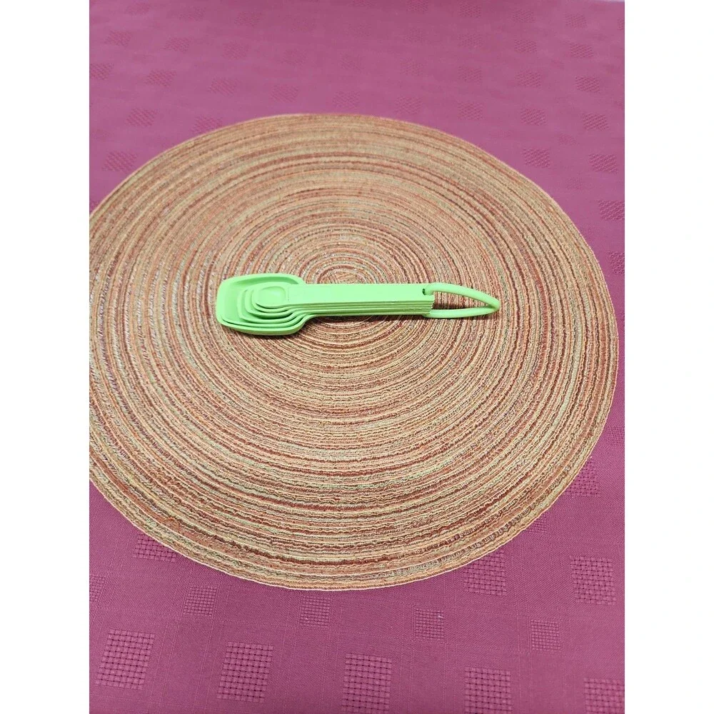 Vintage Tupperware Measuring Spoons On Ring 6 Piece Set Lime Green 1970's Groovy